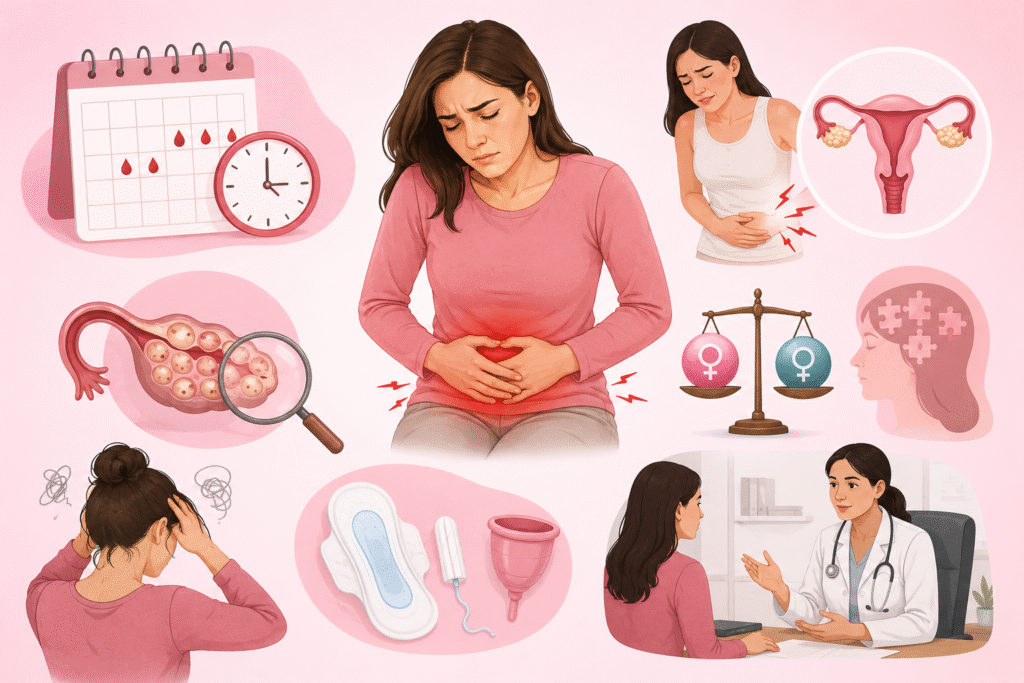 માસિક ધર્મ (Periods) માર્ગદર્શિકા – ( ભાગ 2) : માસિક અનિયમિત કેમ થાય છે? વધુ દુખાવો, PCOS, હોર્મોનલ ફેરફાર અને ક્યારે ડૉક્ટરને મળવું?