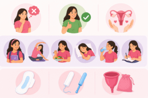 માસિક ધર્મ (Periods) સંપૂર્ણ માર્ગદર્શિકા – ભાગ 3: માસિક વિશેની ગેરમાન્યતાઓ, કિશોરીઓ માટે માર્ગદર્શન, પેડ-ટેમ્પોન-મેનસ્ટ્રુઅલ કપ