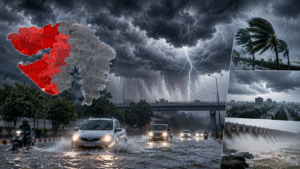 ચોમાસું (Rain) : 3 કલાક ભારે વરસાદની આગાહી, 12 જિલ્લામાં રેડ એલર્ટ; સિઝનનો સરેરાશ વરસાદ 64.76%